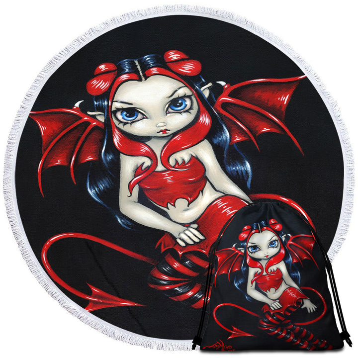 Devilish Fairy Red Winged Fairy Round Beach Towel