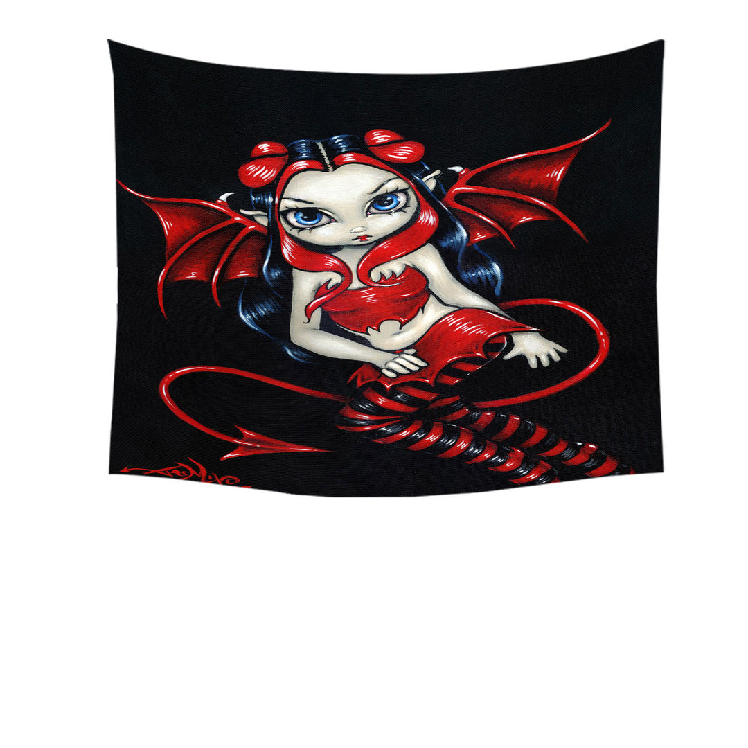 Devilish Fairy Red Winged Fairy Tapestry Wall Decor