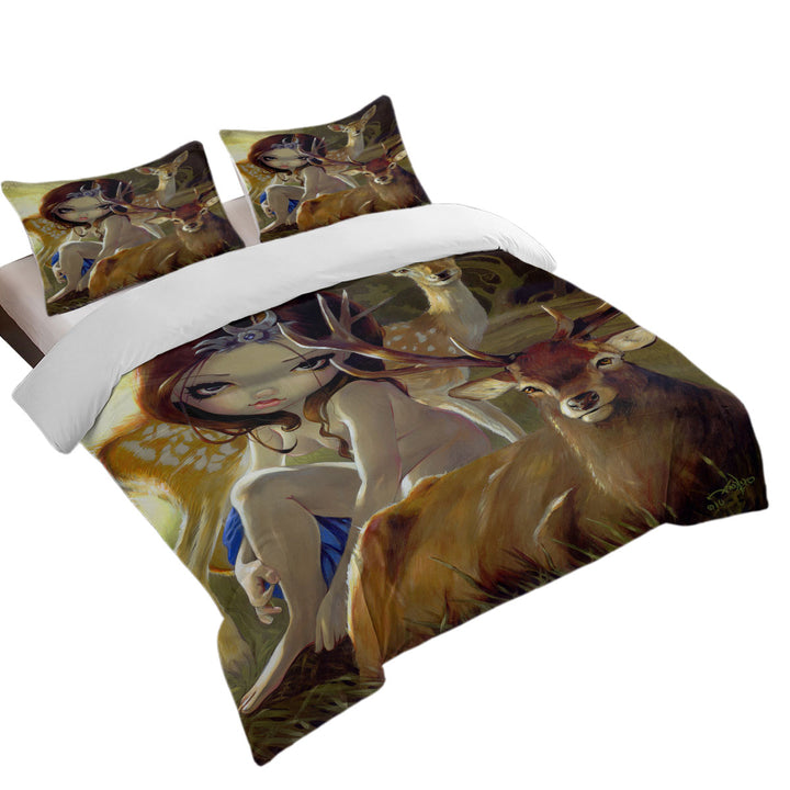 Diana in the Forest Artemis Goddess and Deer Comforter Cover