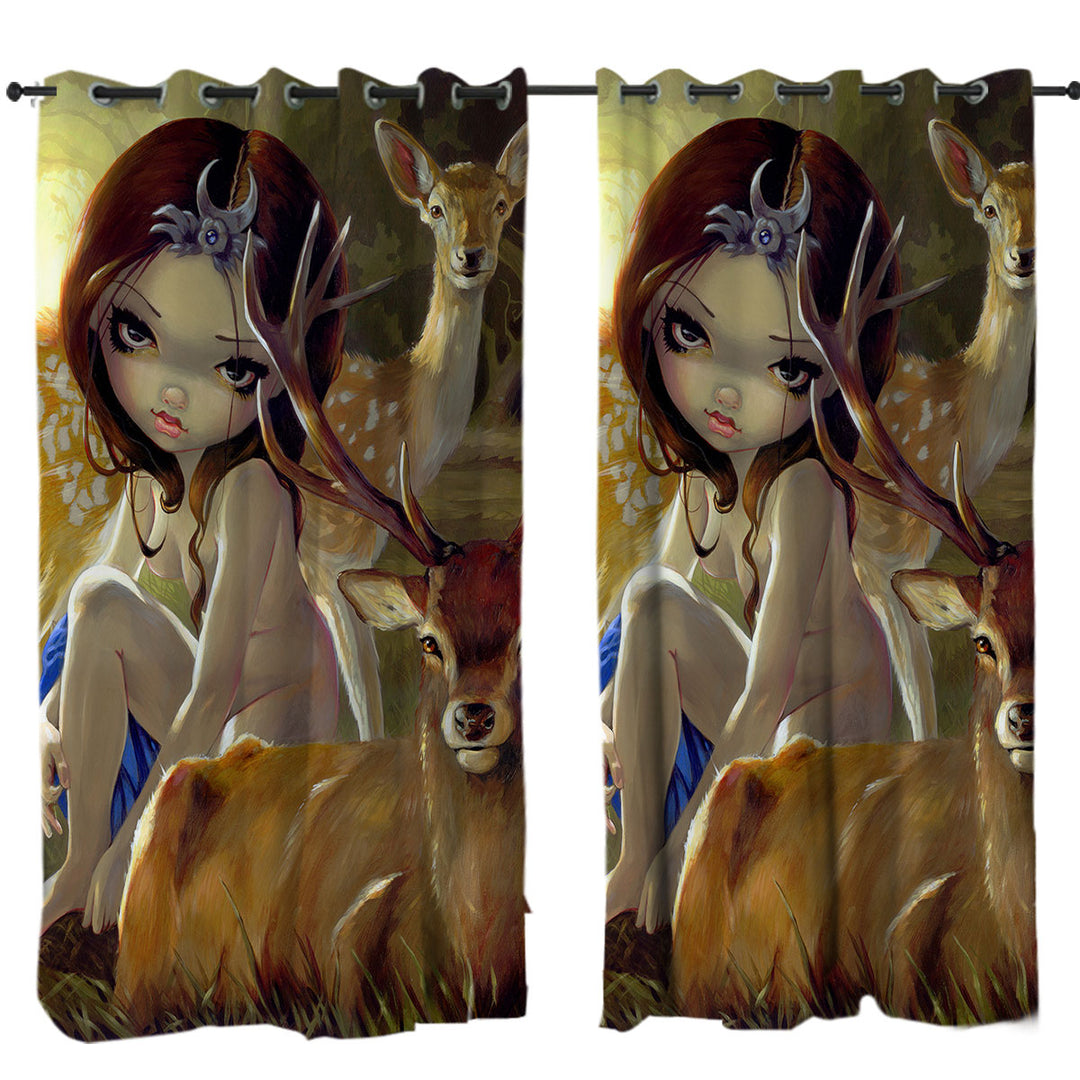 Diana in the Forest Artemis Goddess and Deer Curtain