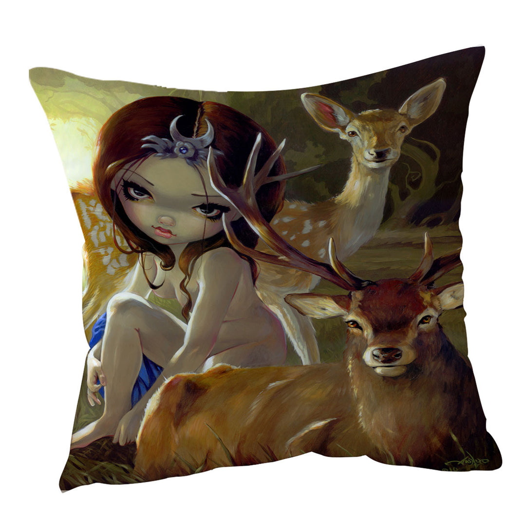 Diana in the Forest Artemis Goddess and Deer Throw Pillow