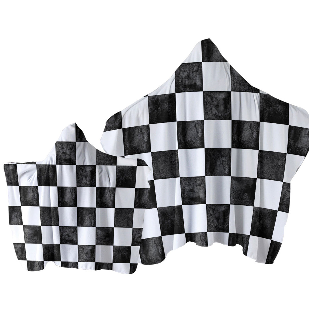 Dirty Black and White Checkers Towel Hoodie