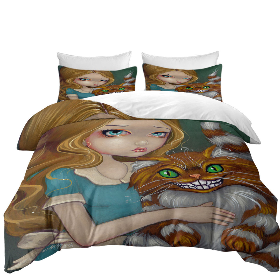 Donna Covers with Cute Fantasy Art Alice Cuddling the Cheshire Cat