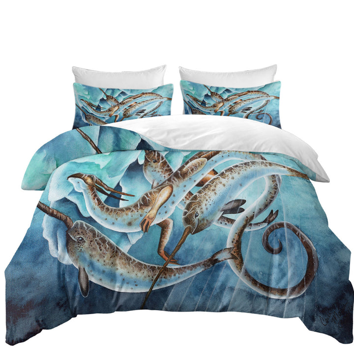 Dragon and Fantasy Creatures Art Icy Depths Duvet Cover