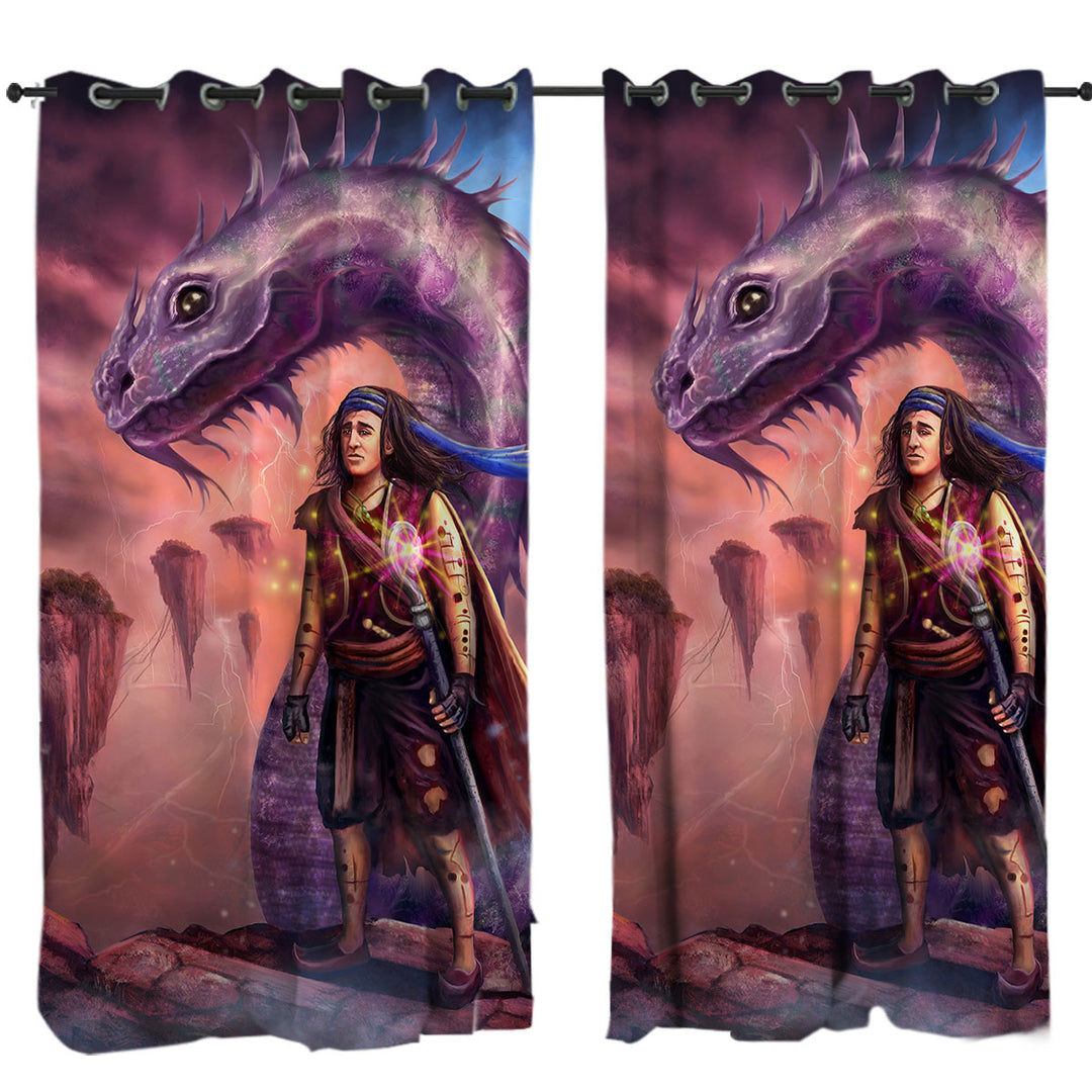 Dragon and Thrakos Cool Fantasy Art Curtains