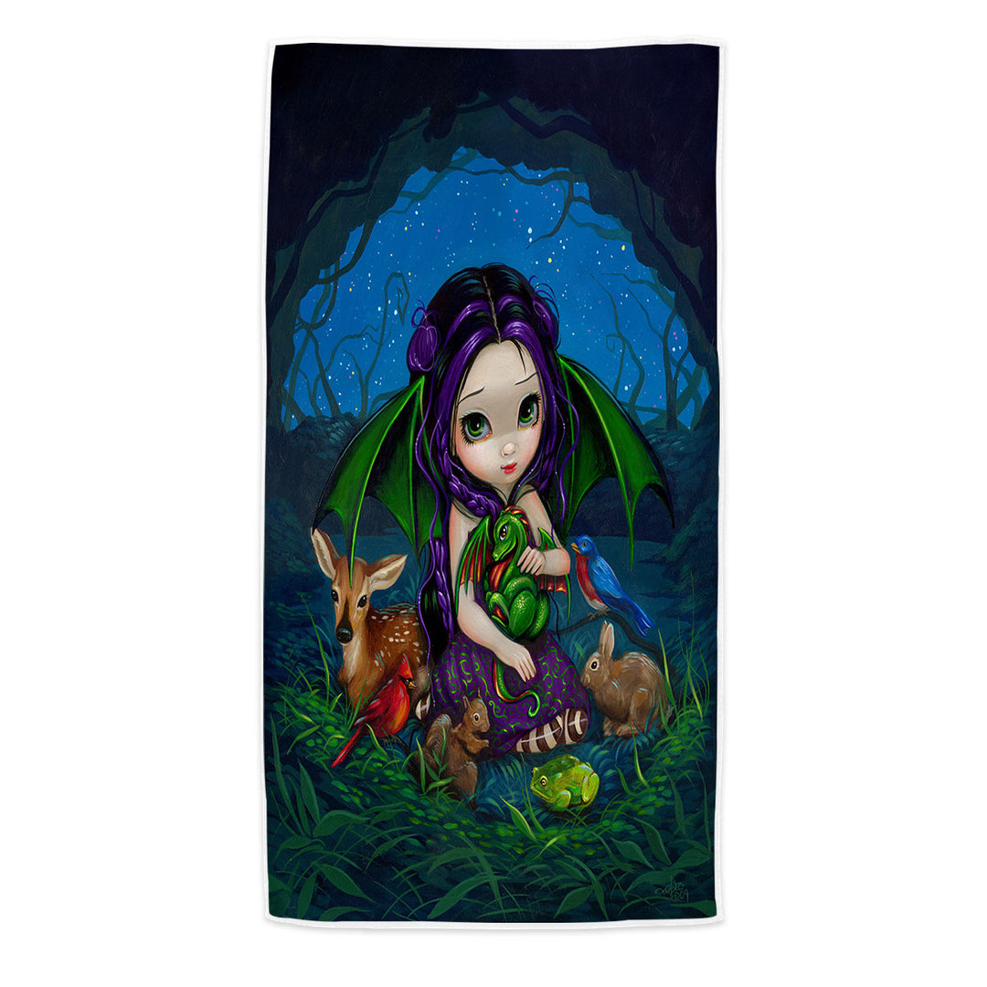 Dragonling Beach Towel Garden Cute Fairy with Animal Friends