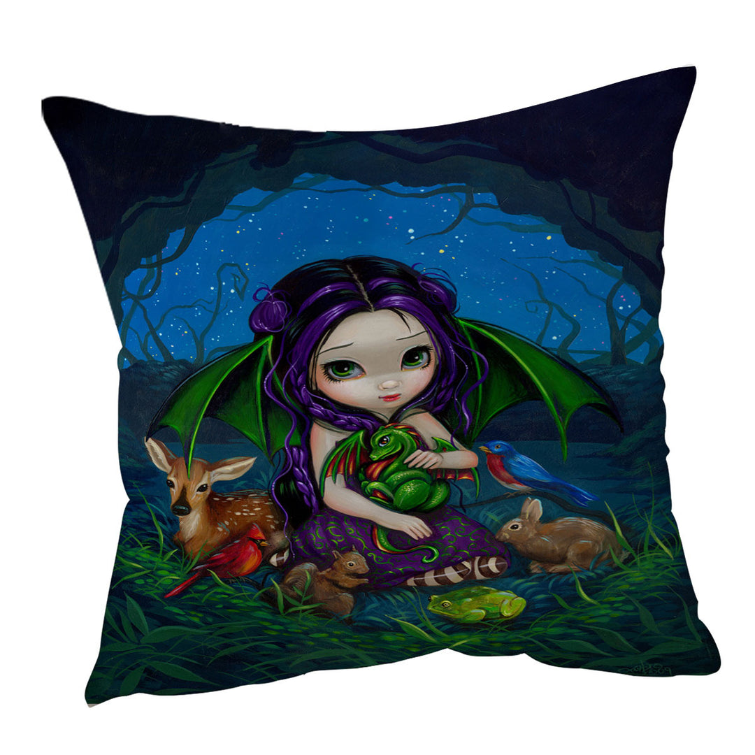 Dragonling Cushion Cover Garden Cute Fairy with Animal Friends