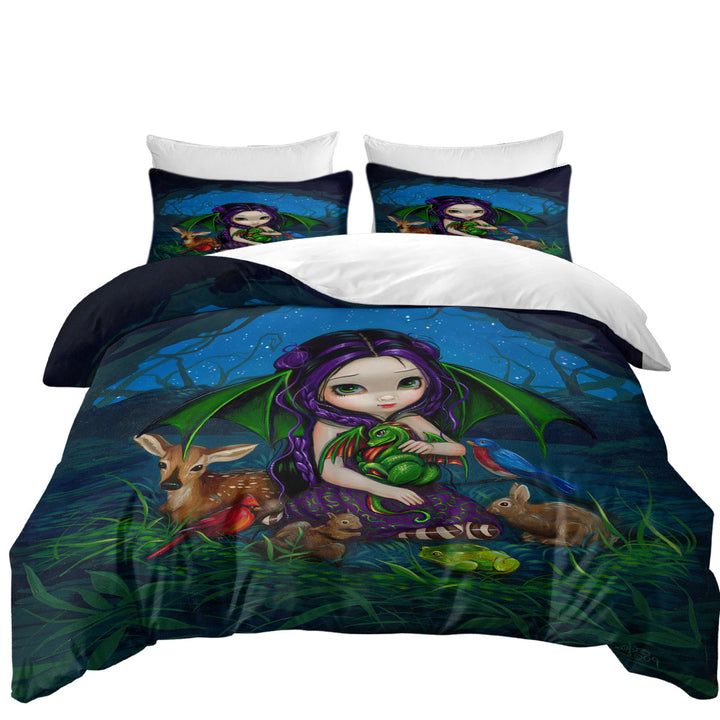 Dragonling Garden Cute Fairy with Animal Friends Quilt Cover Sets