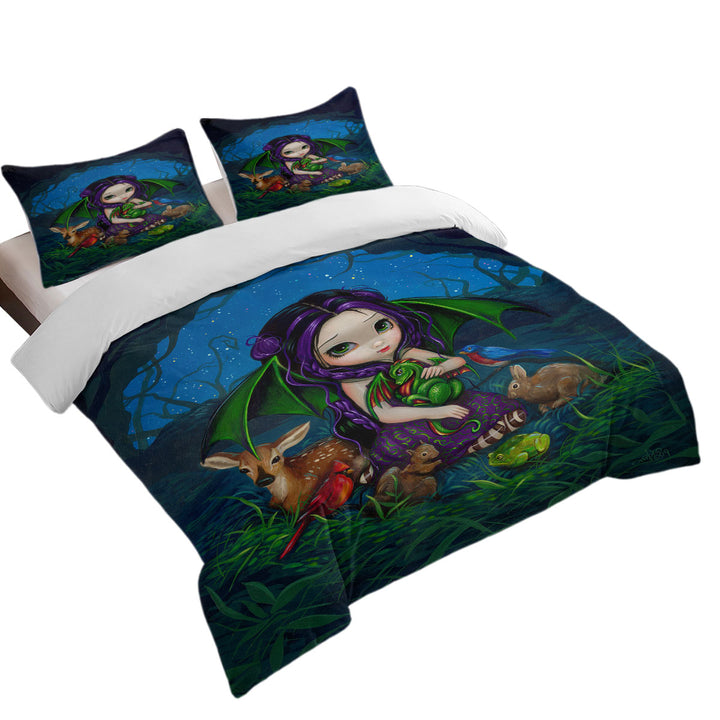 Dragonling Garden Cute Fairy with Animal Friends Twin xl Duvet Covers