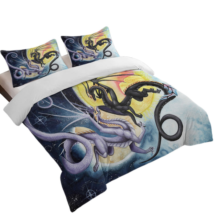 Dragons War Fantasy Art Sun vs Moon Duvet Cover