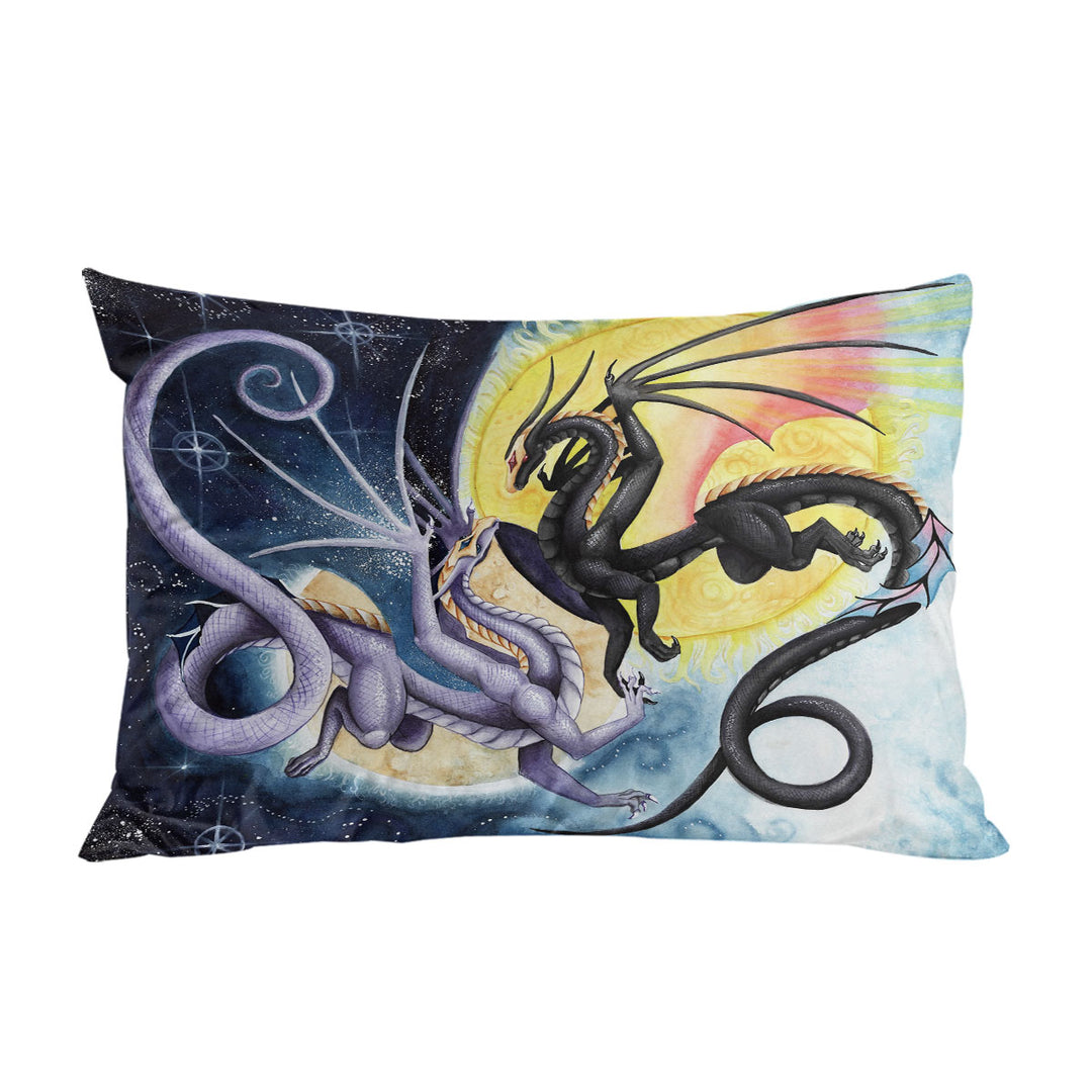 Dragons War Fantasy Art Sun vs Moon Pillowcase