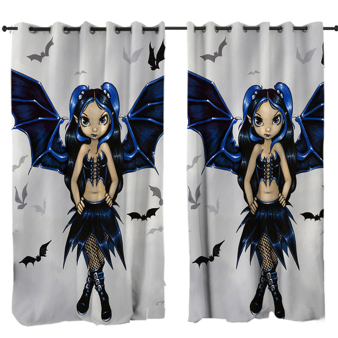 Drapery with Goth Bats Fairy Girl with Bat Wings