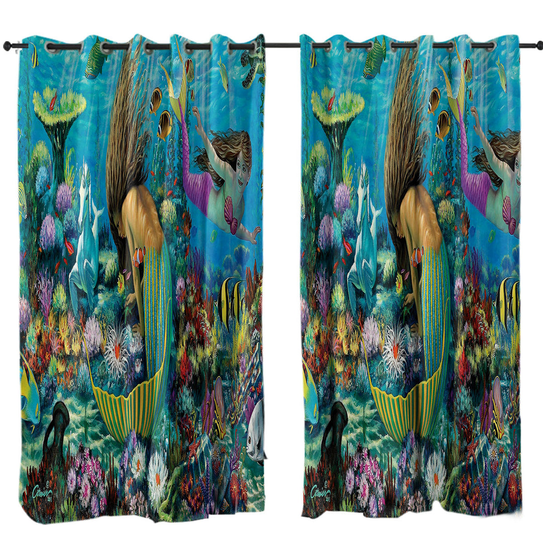 Drapery with Magical Underwater Corals in the Mermaids World