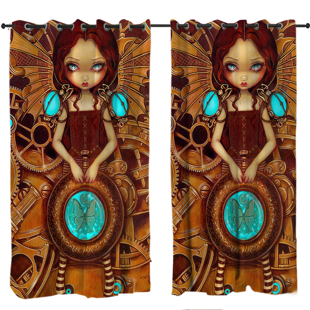 Drapery with Mechanical Angel Steampunk Big Eyed Girl