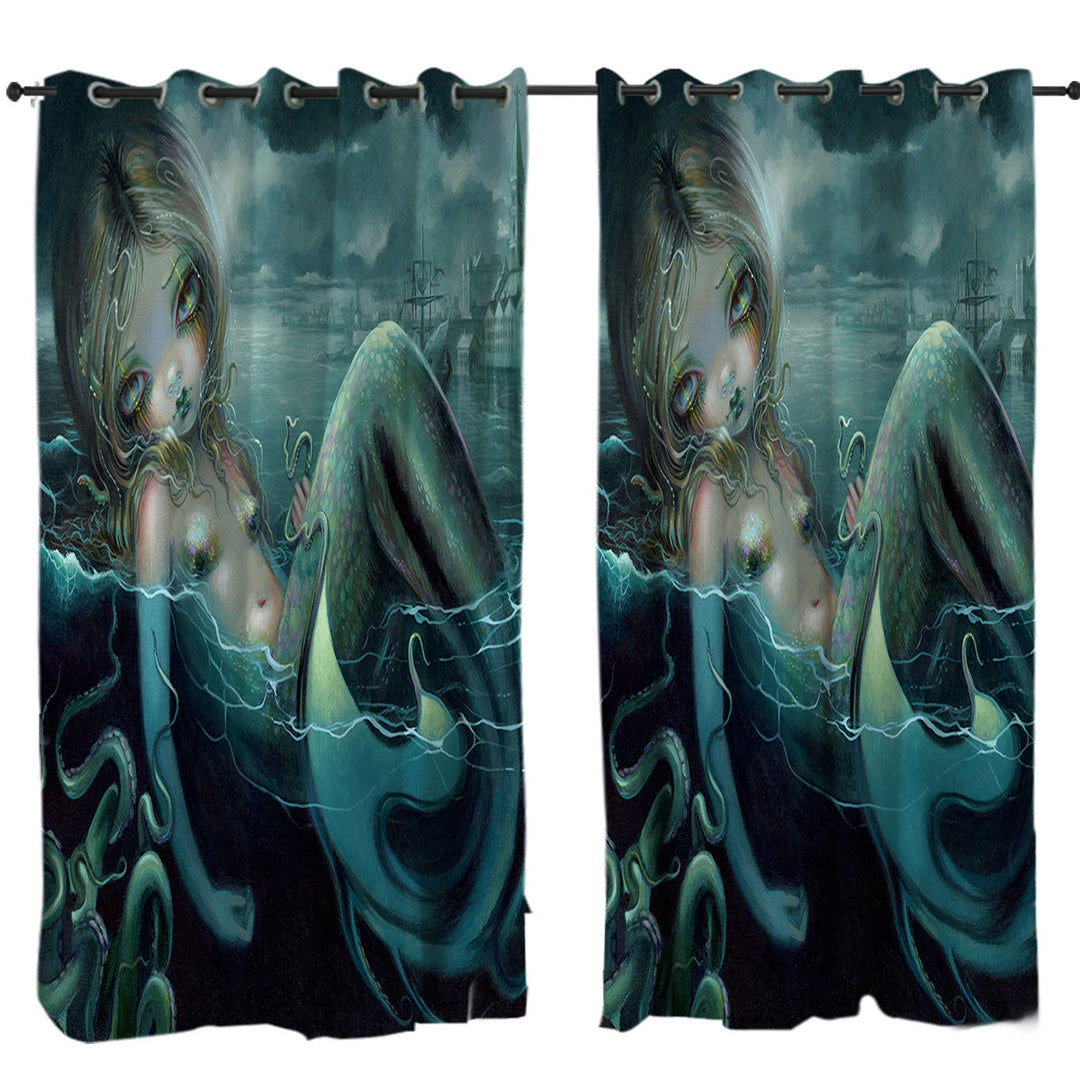 Drapery with Scary Underwater Art Innsmouth Mermaid