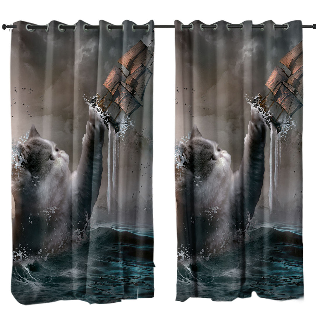 Drapes and Curtains with Cool and Hilarious Funny the Kraken Cat