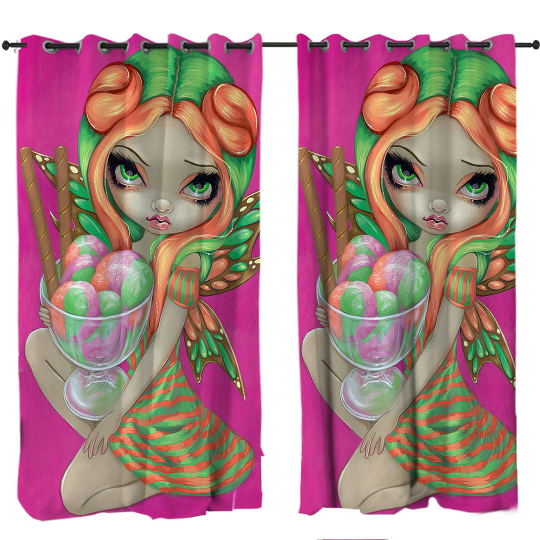 Drapes and Curtains with Cute Candy Lover Big Eyed Rainbow Sherbet Fairy