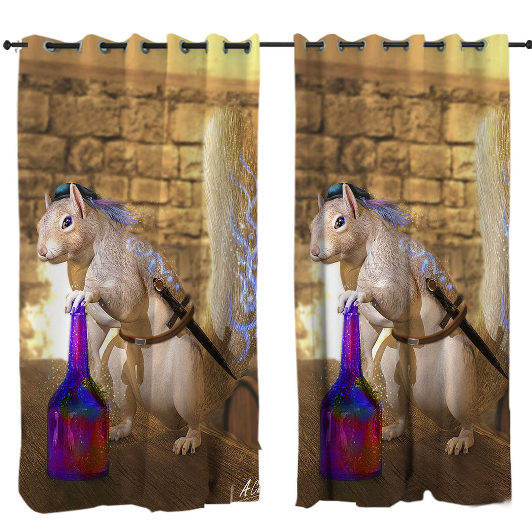 Drapes and Curtains with Cute Fantasy Art Snowspeed the Squirrel