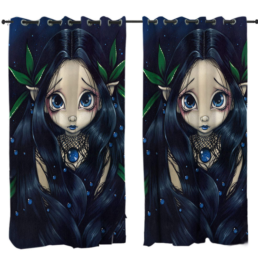 Drapes and Curtains with Lovely is the Night Dark Raven Hair Elf Fairy