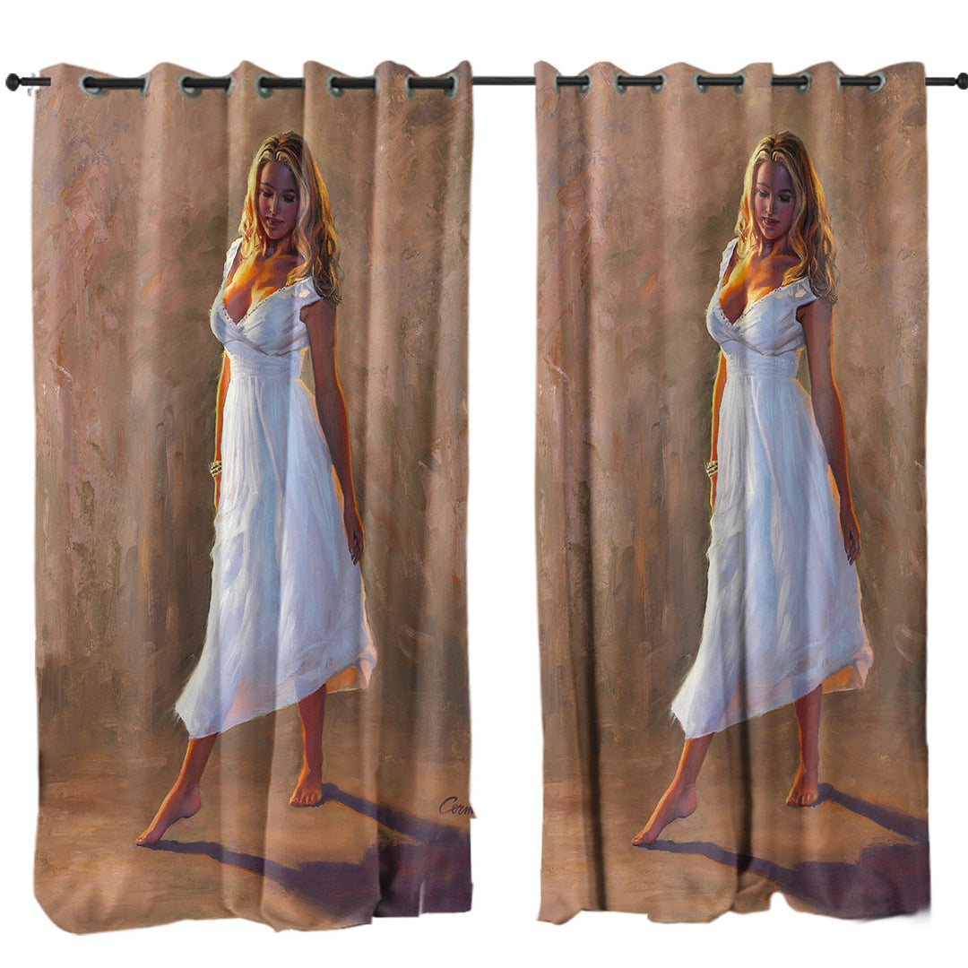 Drapes and Curtains with Natasha Beautiful Blond Woman Painting