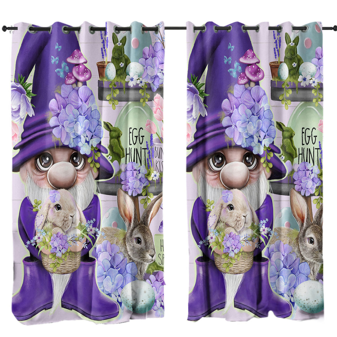 Drapes and Curtains with Purple Spring Gnome and Bunnies