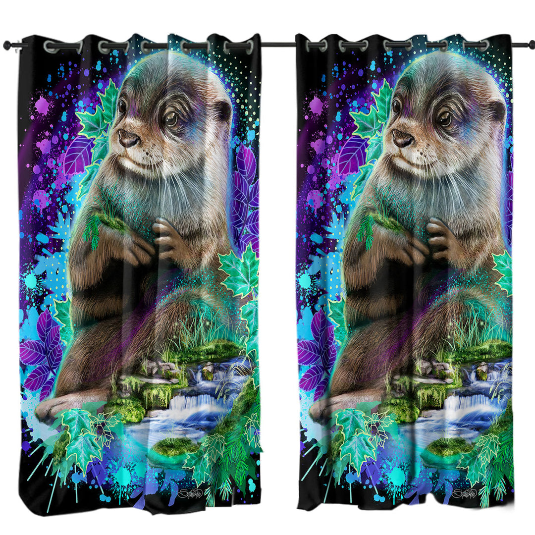 Drapes for Living Room with Animal Art Waterfall Otter Spirit