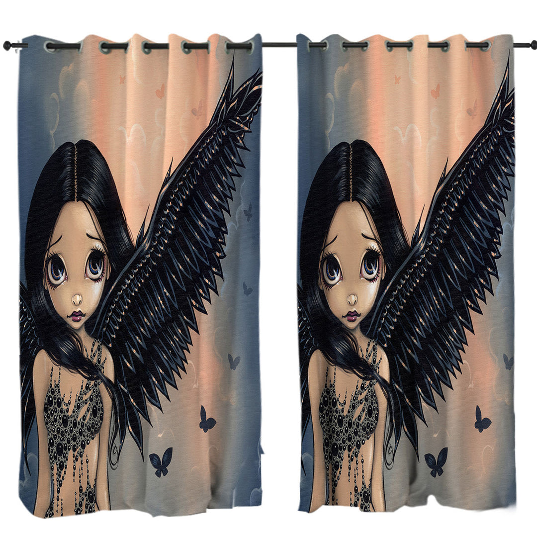 Drapes for Living Room with Beautiful Black Winged Angel