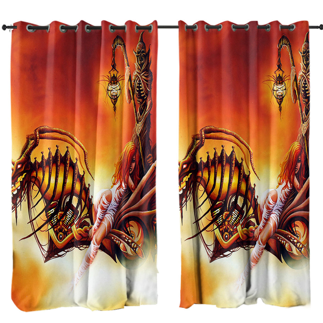 Drapes for Living Room with Cool Art the Death Ferryman Dragon Motorcycle and Girl