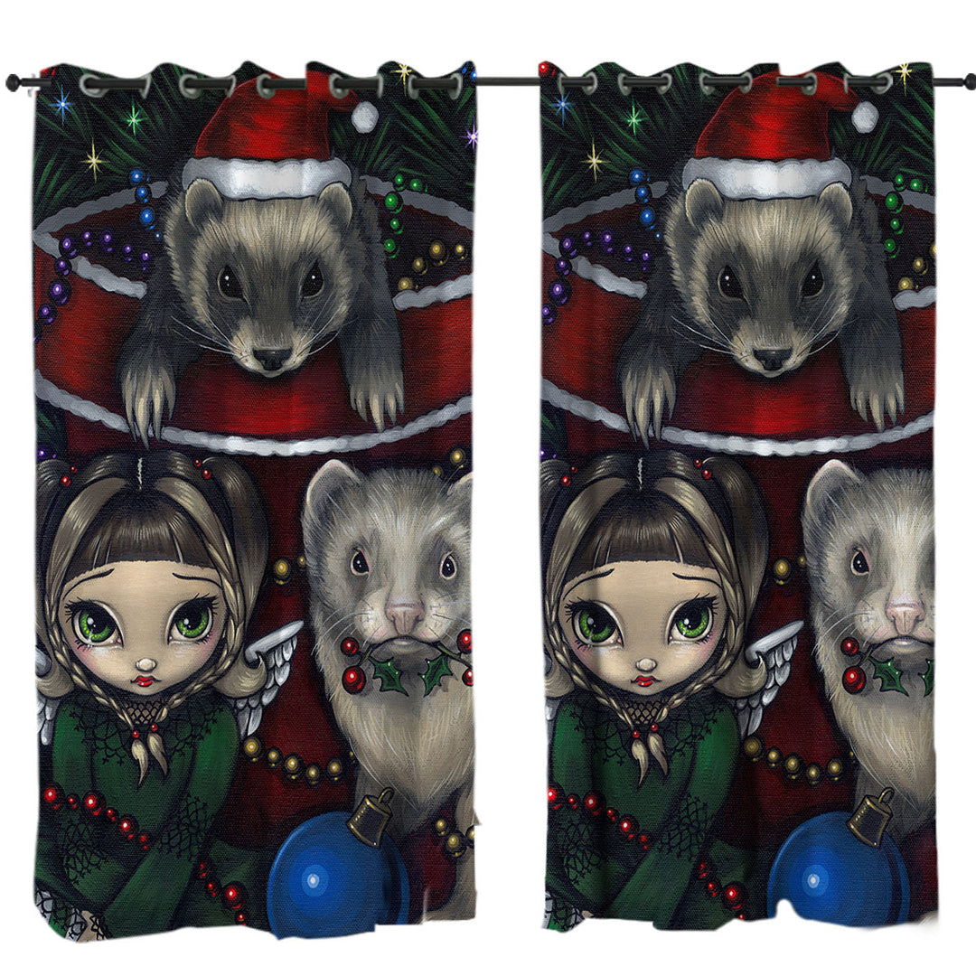 Drapes for Living Room with Cute Fairy and Christmas Ferrets