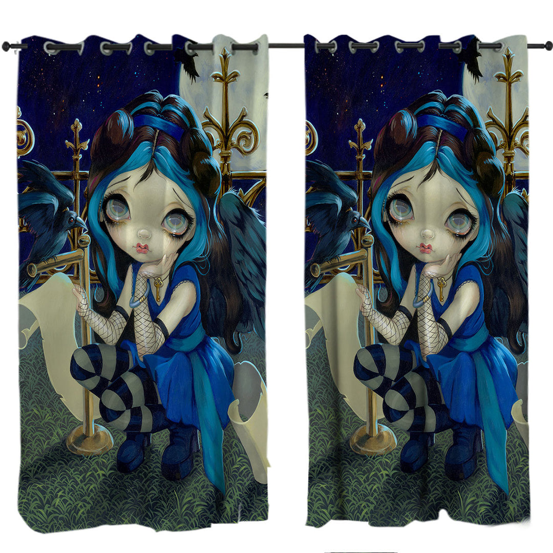 Drapes for Living Room with Edgar Allan Poe the Raven Gothic Raven Winged Girl