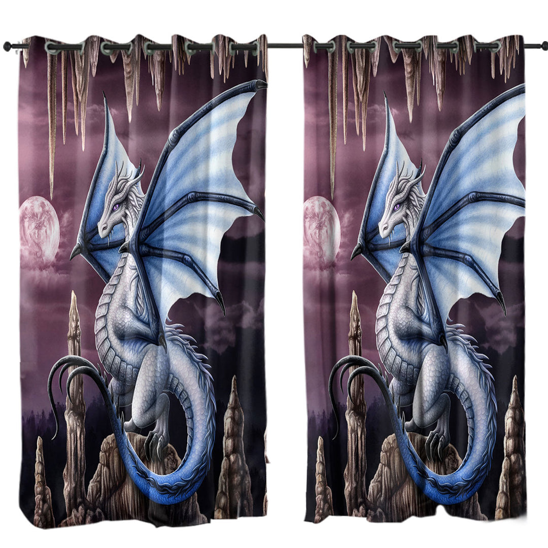 Drapes for Living Room with Fantasy Art Violet Stalactites Cave Dragon