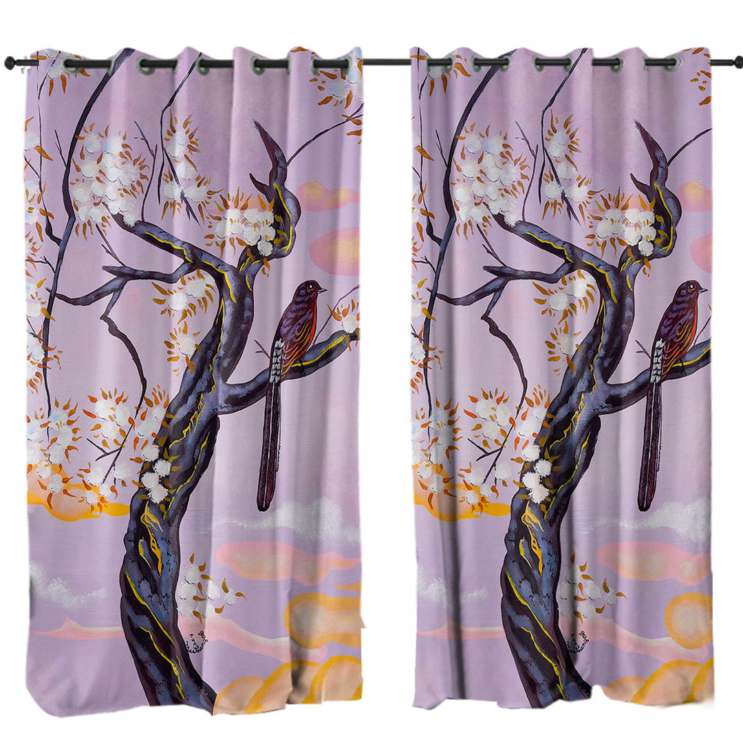 Drapes for Living Room with Flowers Painting Bird on Lavender