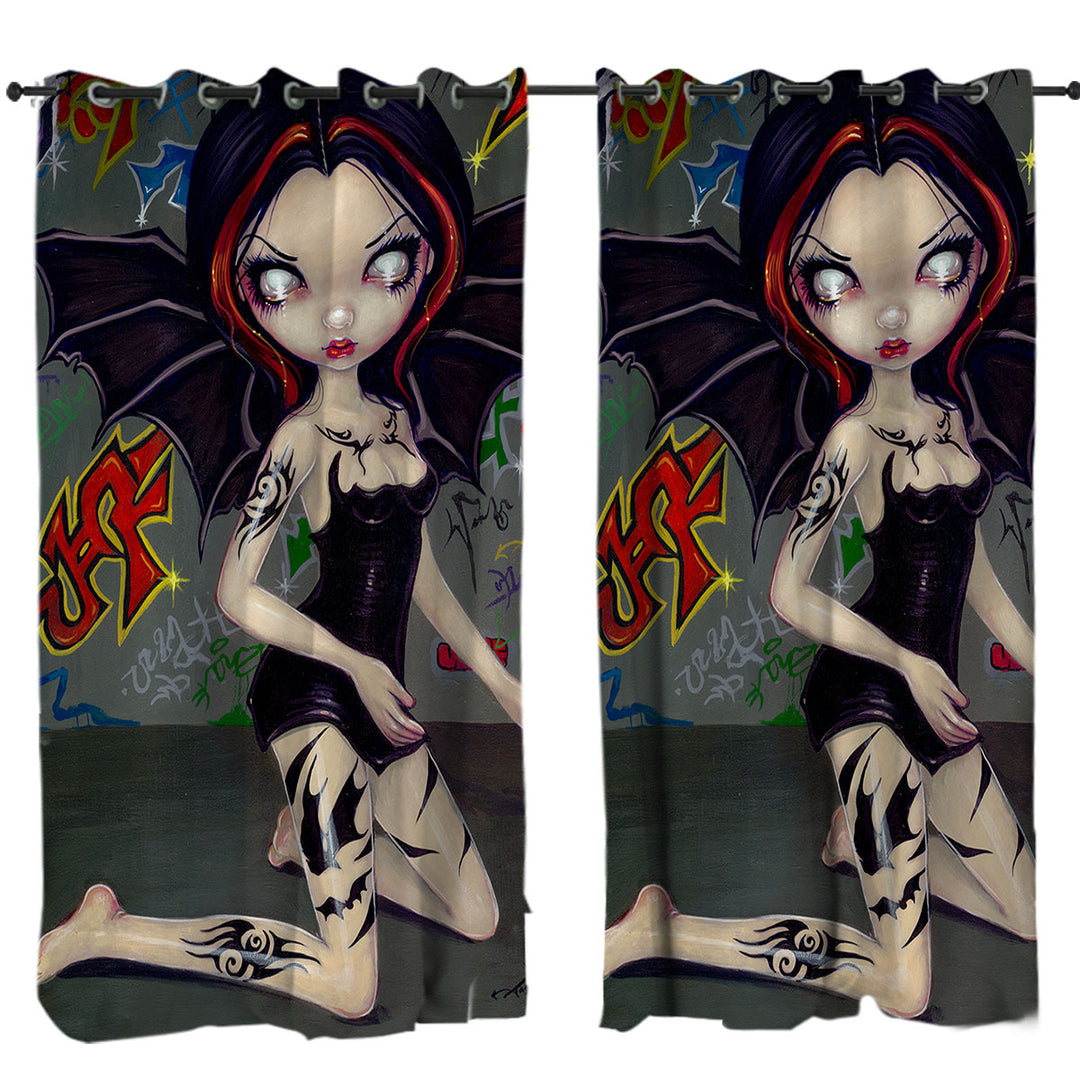 Drapes for Living Room with Goth Bat Fairy Girl with Bat Tattoos