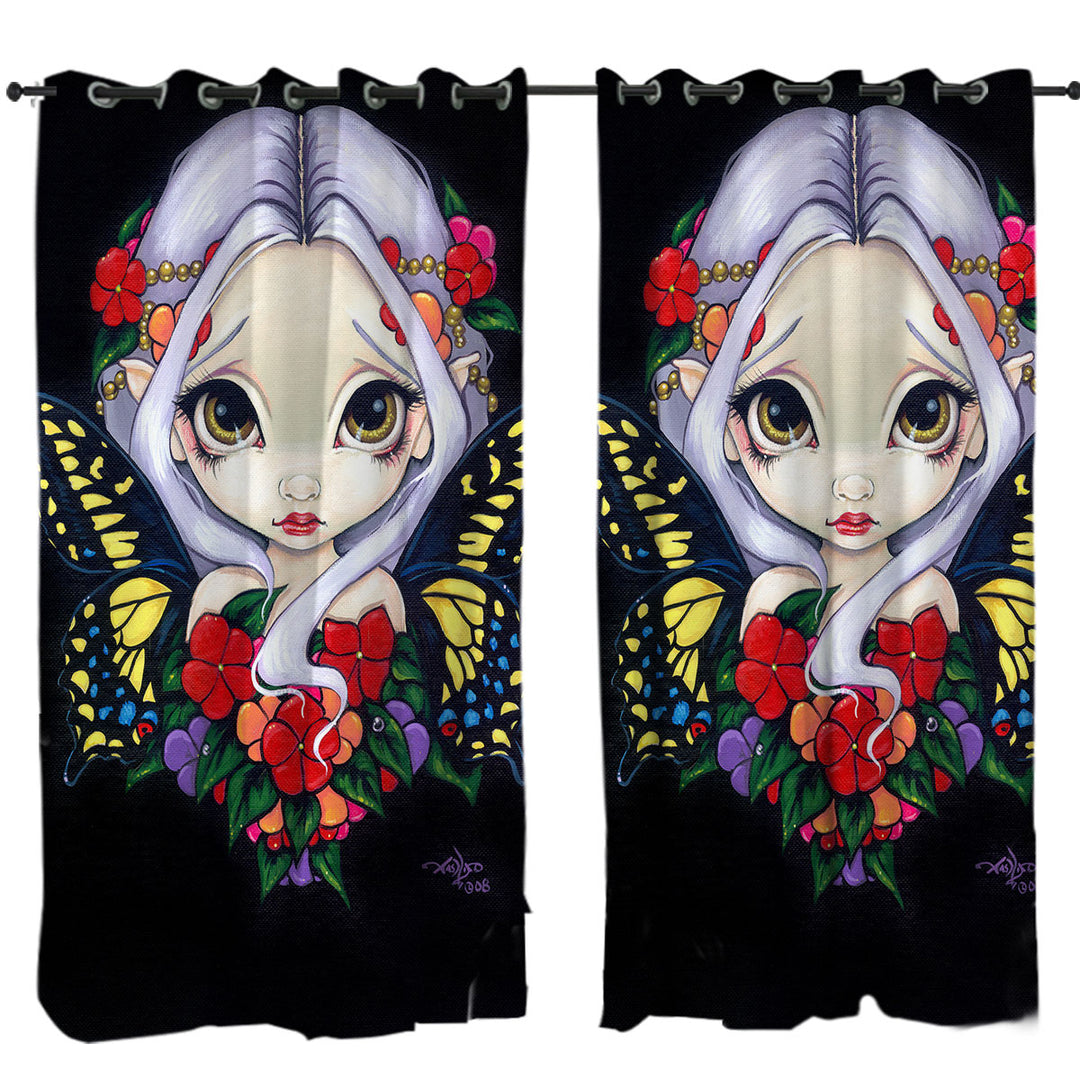 Drapes for Living Room with Lovely Big Eyed Fairy and Flowers Impatiens Fairy