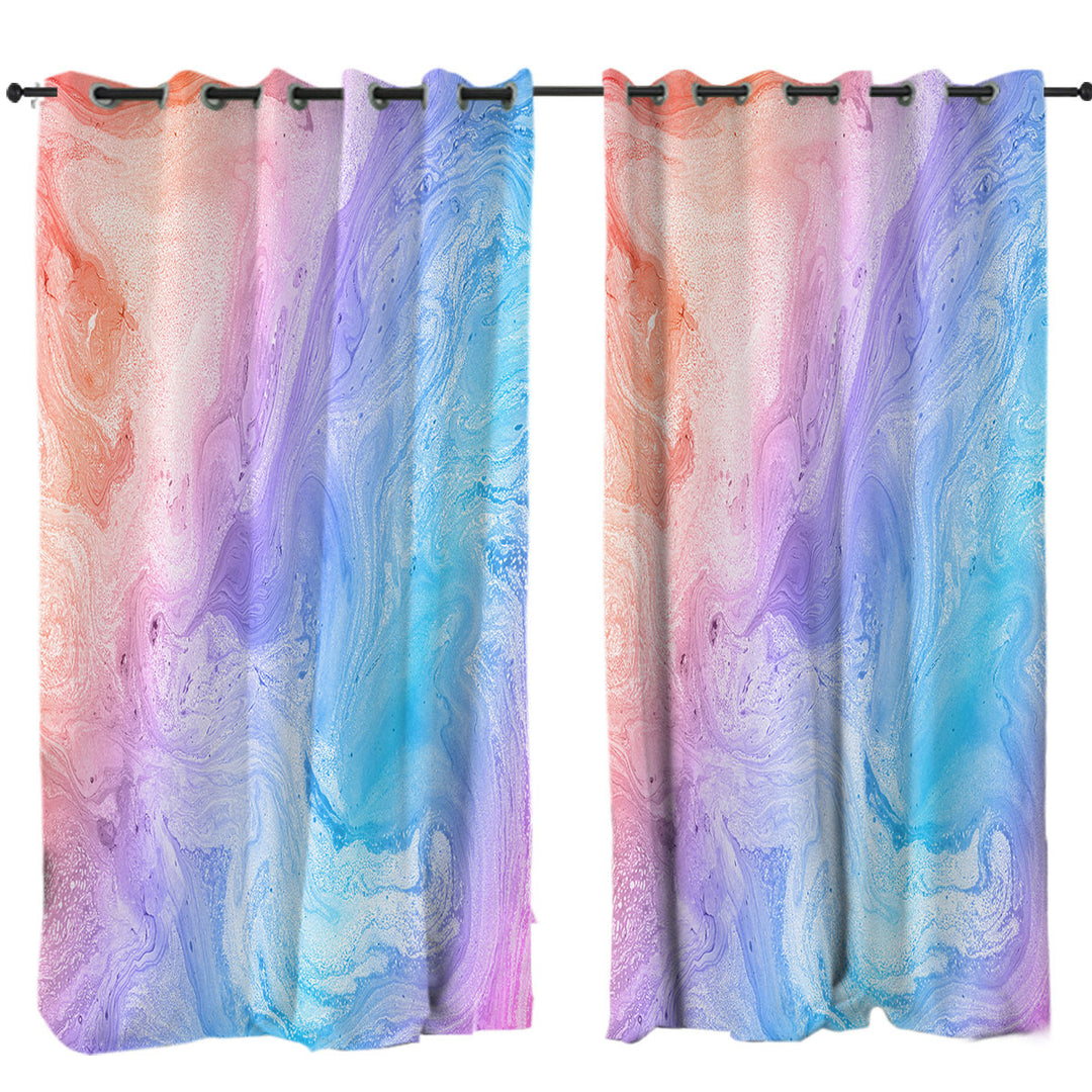 Drapes for Living Room with Multi Colored Red Purple Blue Marble