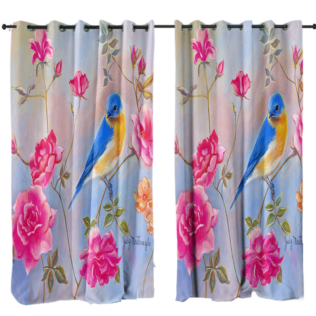 Drapes with Art Painting Blue Bird in Roses