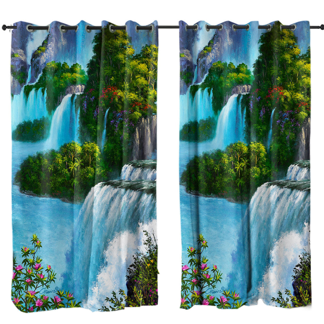 Drapes with Art Painting of Nature Paradise Falls