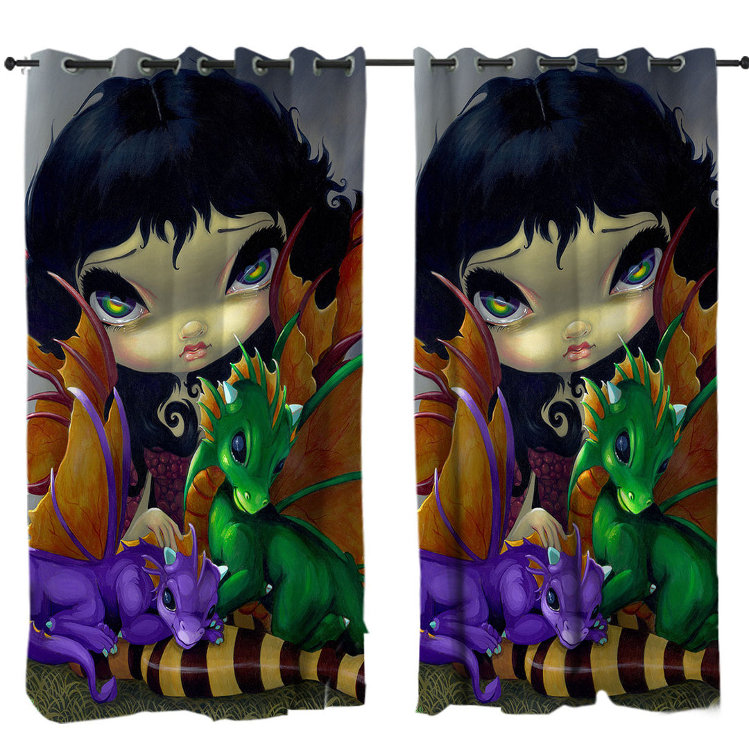 Drapes with Big Eyed Dragon Fairy and Her Two Cute Dragonlings