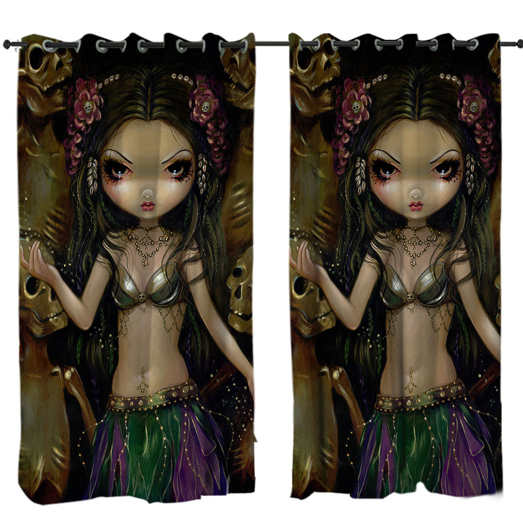 Drapes with Danse Macabre Tribal Fusion Girl and Skeletons