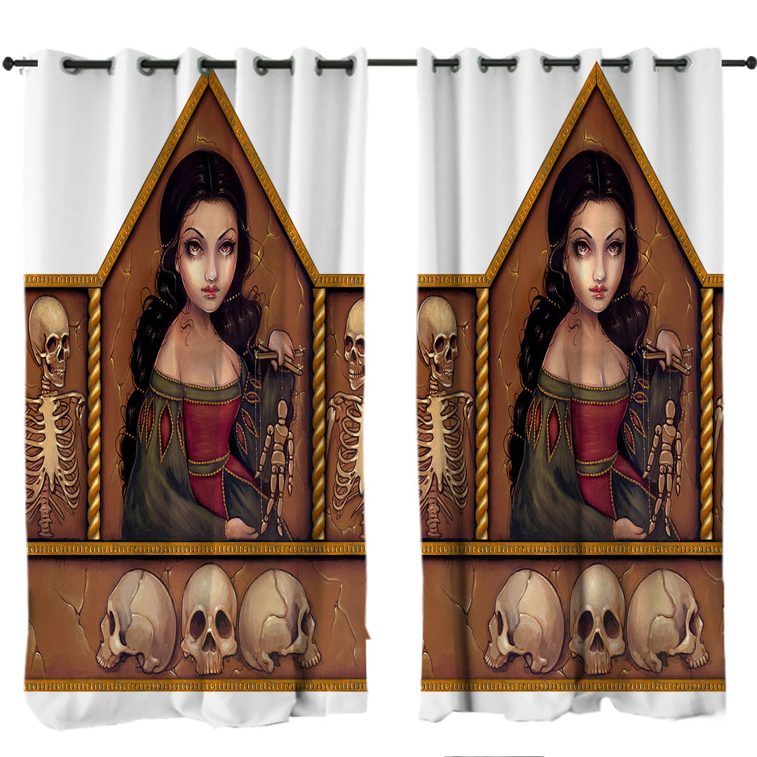 Drapes with Dark Art Memento Mori Beautiful Maiden and Skeletons