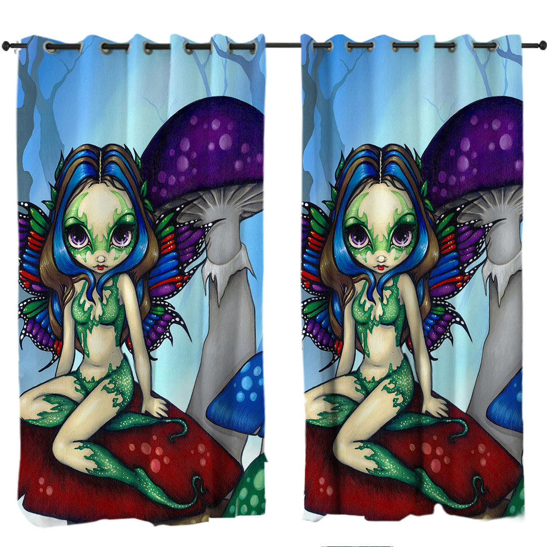 Drapes with Fantasy World Masked Fairy on Mushrooms