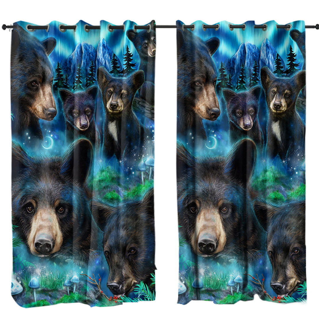 Drapes with Forest Animals Art Daydream Moonlit Black Bears