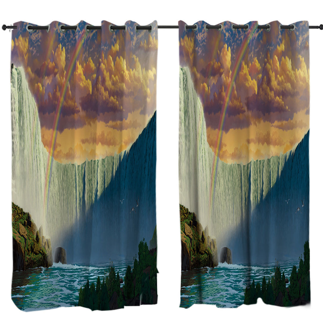 Drapes with Nature Landscape Art Rainbow over the Niagara Falls