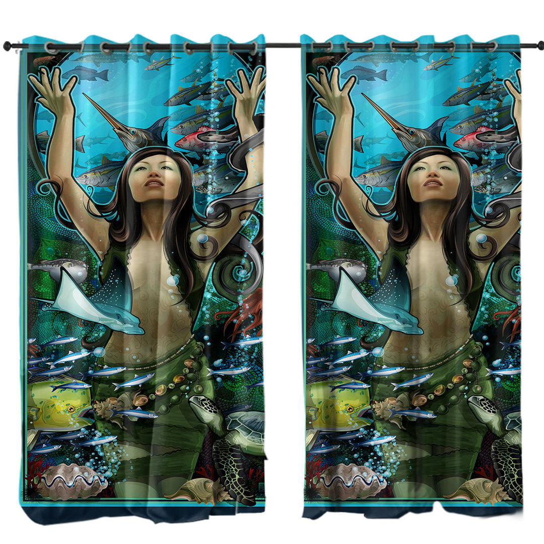 Drapes with Underwater Beautiful Woman the Goddess of Marine Life