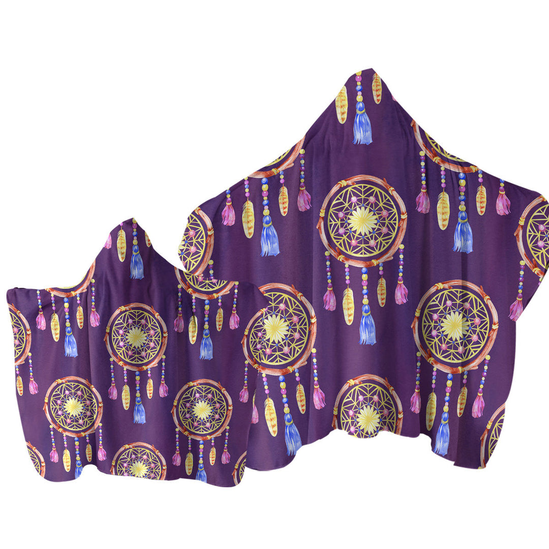 Dream Catchers over Purple Hooded Beach Towel