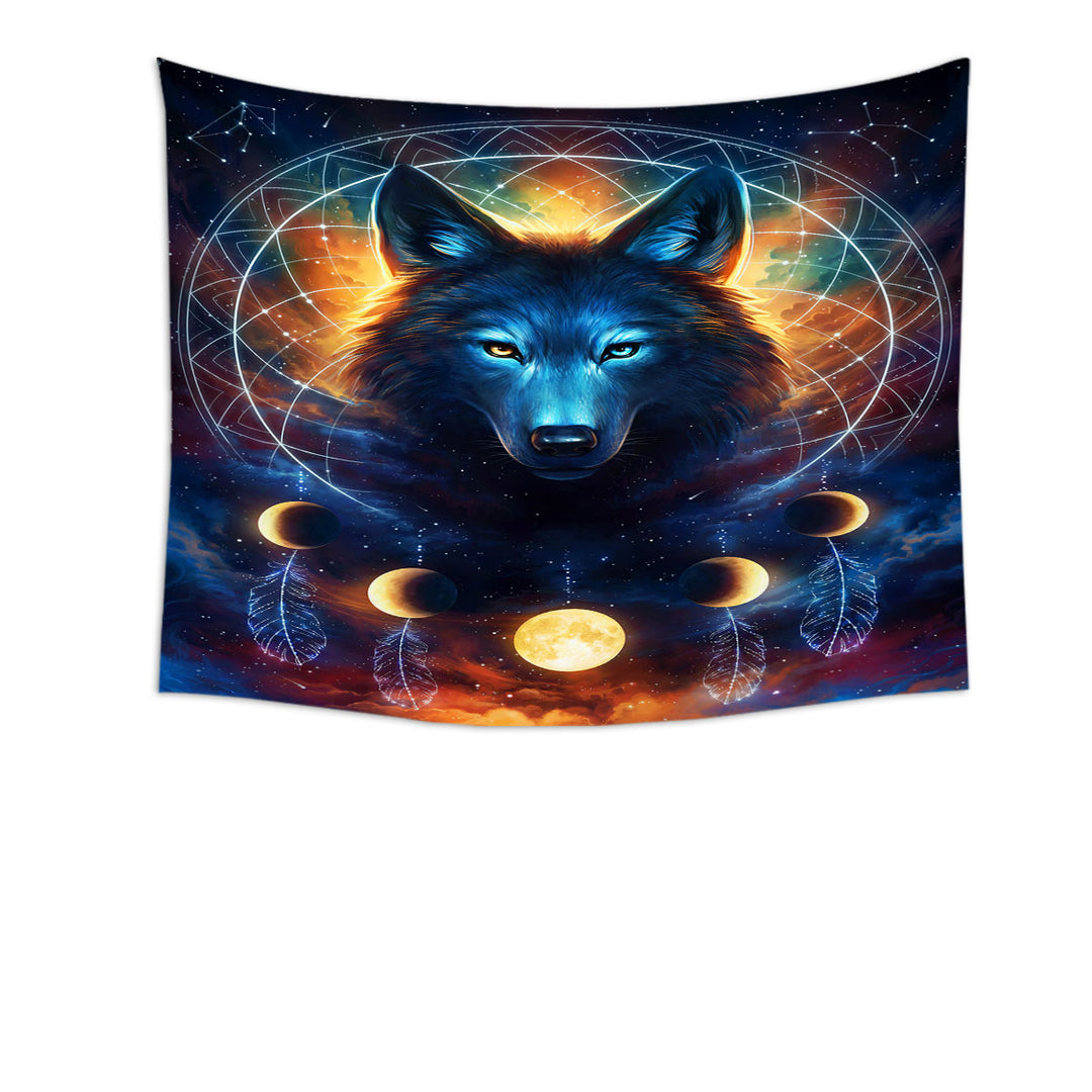 Dreamcatcher Space Moon Wolf Wall Decor Tapestry