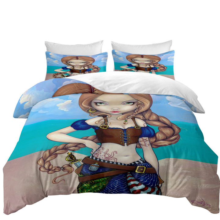 Duvet Cover Queen with Captain Molly Morgan Beautiful Pirate Girl