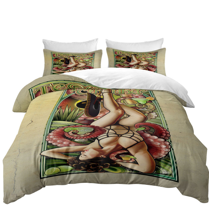 Duvet Cover Queen with Cool Art Tequila Cthulhu and Sexy Woman