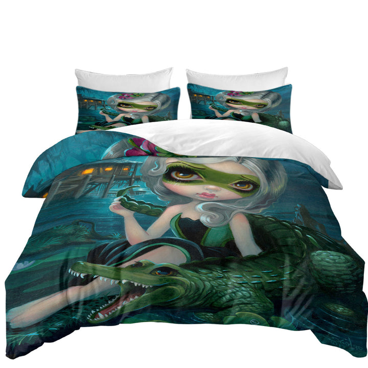 Duvet Cover Queen with Cool Fantasy Art the Alligator Girl