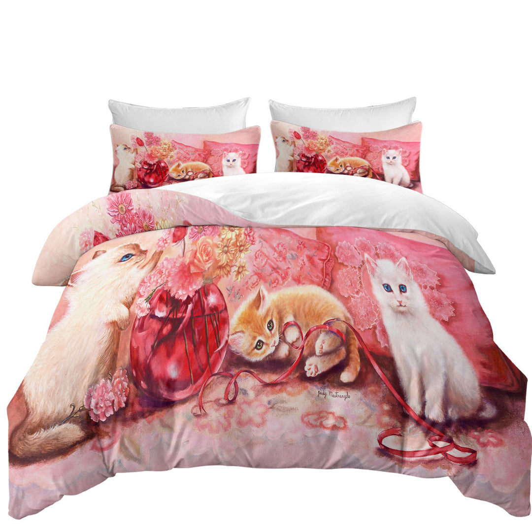 Duvet Cover Queen with Cute Cat Art the Three Adorable Kittens